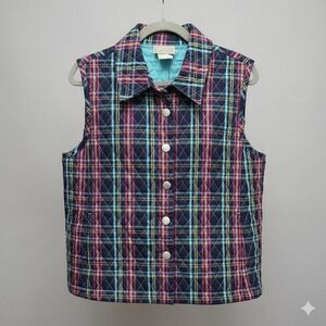 Vintage company Collection Blue and pink plaid quilted vest size L